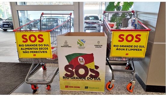 Fundo Social de Solidariedade de Mogi Guaçu e o Big Bom os Supermercados fizeram uma parceria para arrecadar doações para vítimas do Rio Grande do Sul