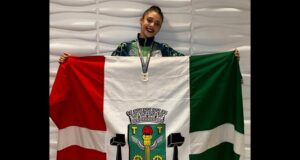 A ginasta Sabrina Mel Santos conquistou o ouro na fita (nível 2) no Campeonato Brasileiro de Ginástica Rítmica