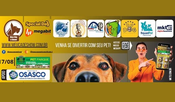 Pet Parque Osasco recebe o evento Meu Cão é Show, com atrações para pets e famílias na Av. Franz Voegeli, das 10h às 16h.