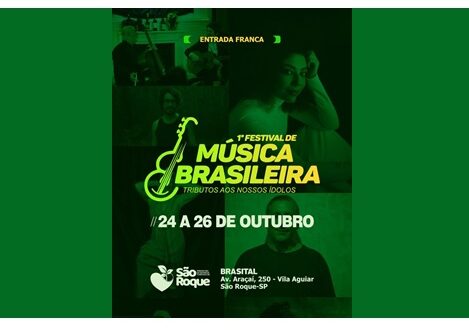 Entre 24 e 26 de outubro, São Roque promove o 1º Festival de Música Brasileira – Tributos aos Ídolos, com entrada e estacionamento grátis.